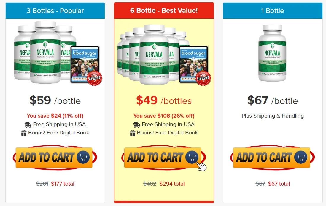 Nervala 1 bottle 3 bottle and 6 bottle pricing